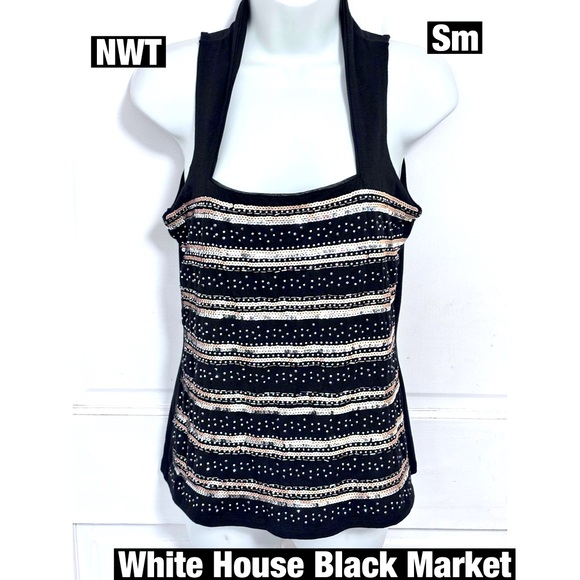 White House Black Market Black Sequined Studded Beaded Tank Sz Sm - Picture 1 of 9